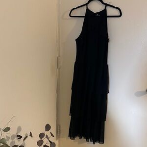 Rachel Roy Elegant Black Halter Dress. Mesh, party, wedding guest